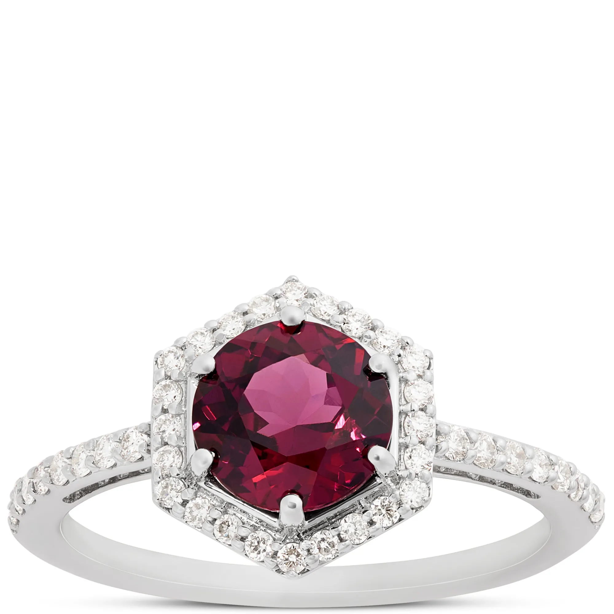 Purple Garnet and Round Diamond Ring, 14K White Gold