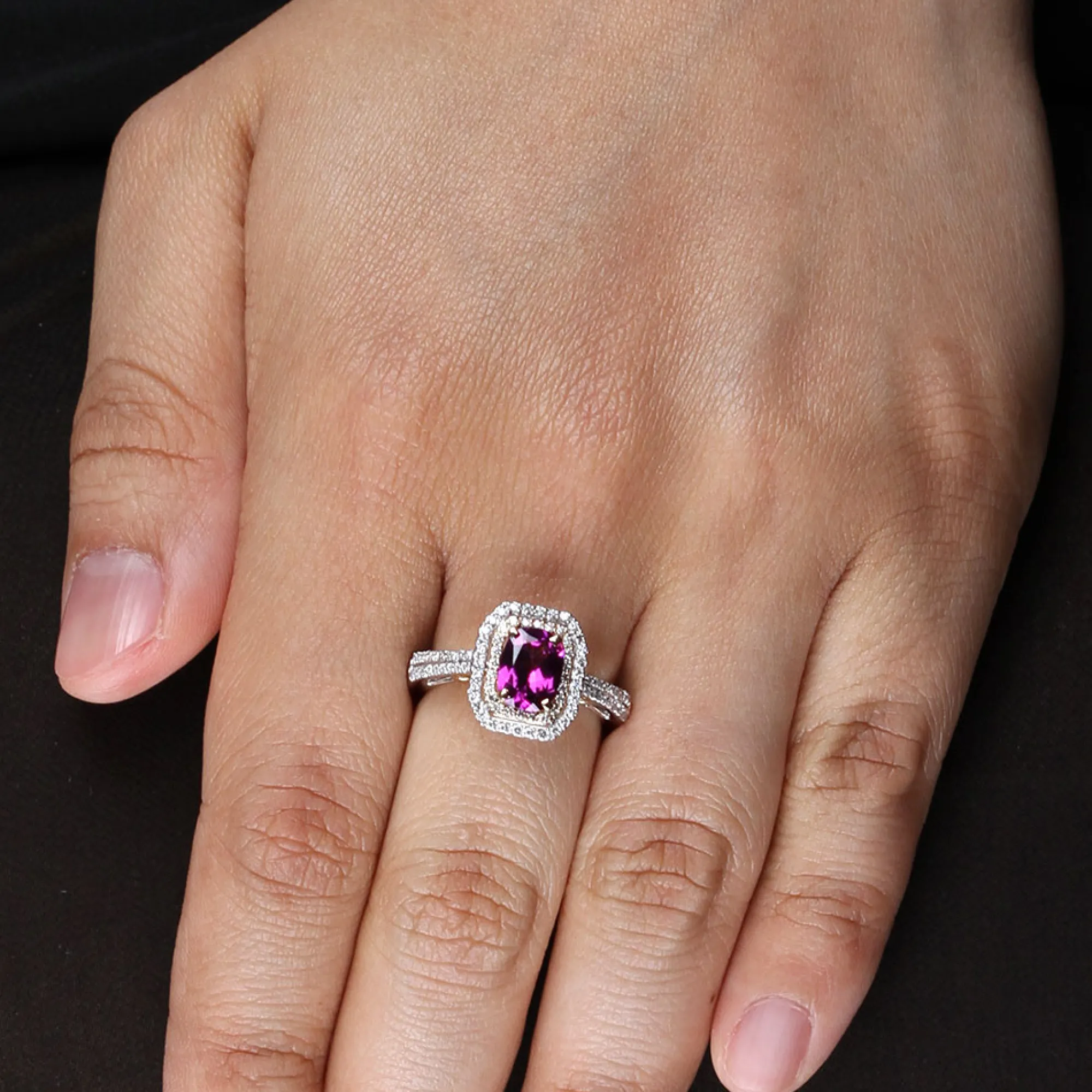 Purple Garnet & Diamond Ring 14K Discount