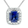 Radiant Cut Sapphire & Diamond Pendant 14K Sale