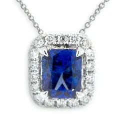 Radiant Cut Sapphire & Diamond Pendant 14K Sale