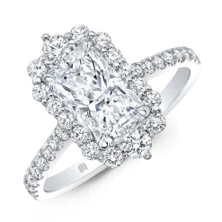 Rahaminov Cushion Cut Halo Engagement Ring, 18K White Gold