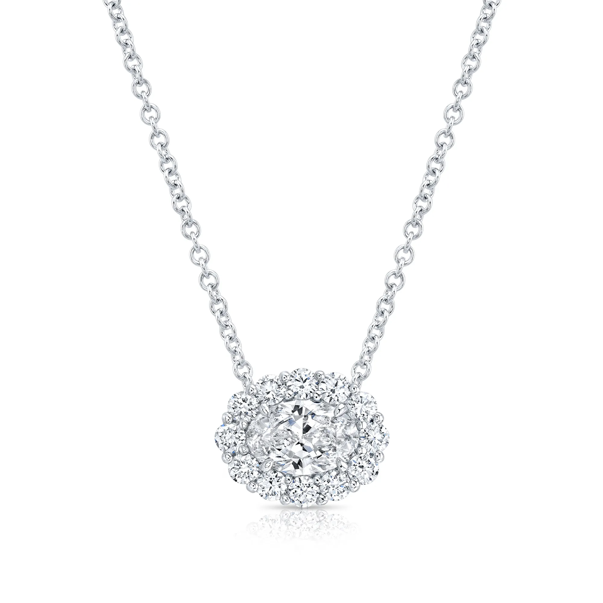 Rahaminov Oval Diamond Halo Necklace, 18K White Gold Sale