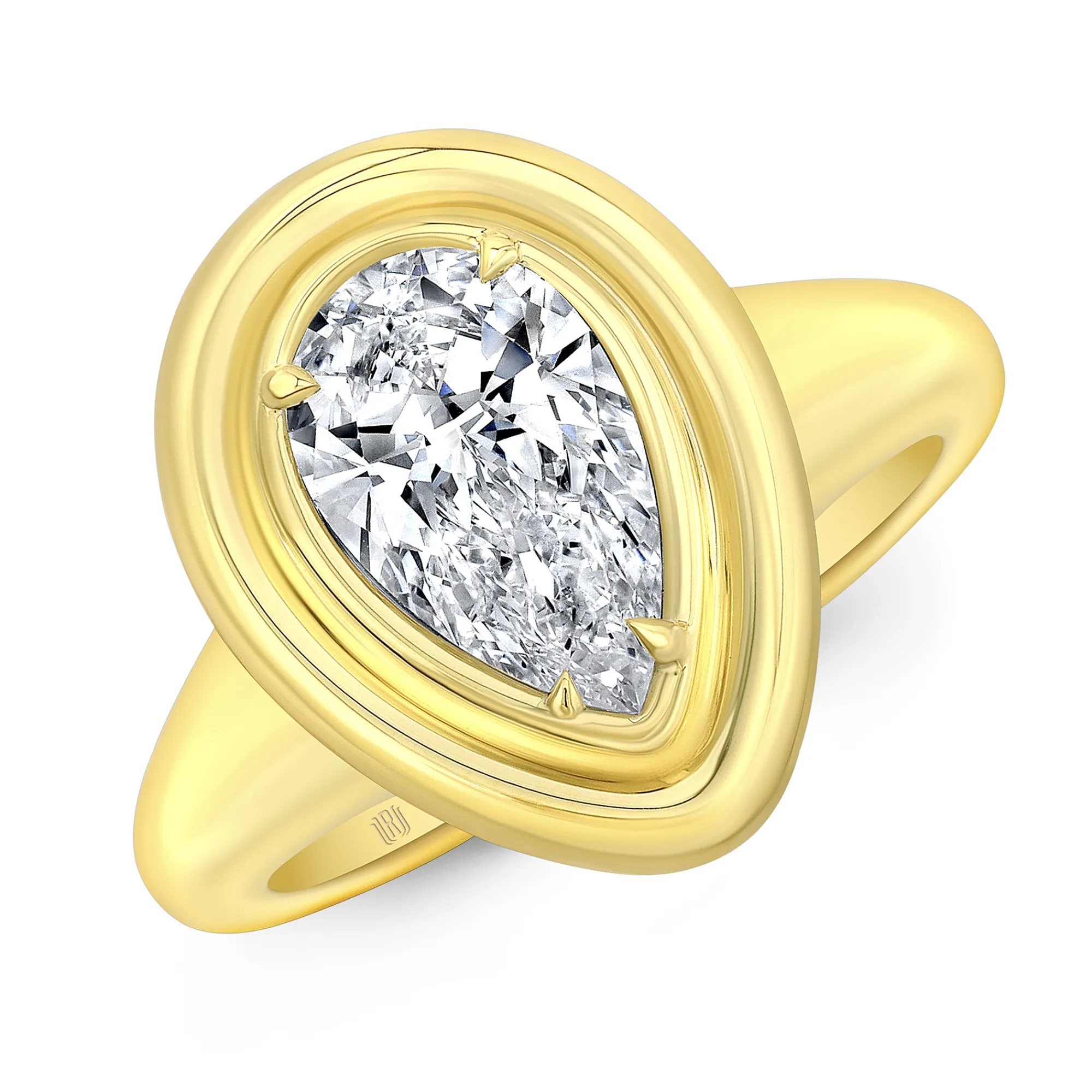 Rahaminov Pear Shaped Diamond and Double Bezel Ring, 18K Yellow Gold Discount