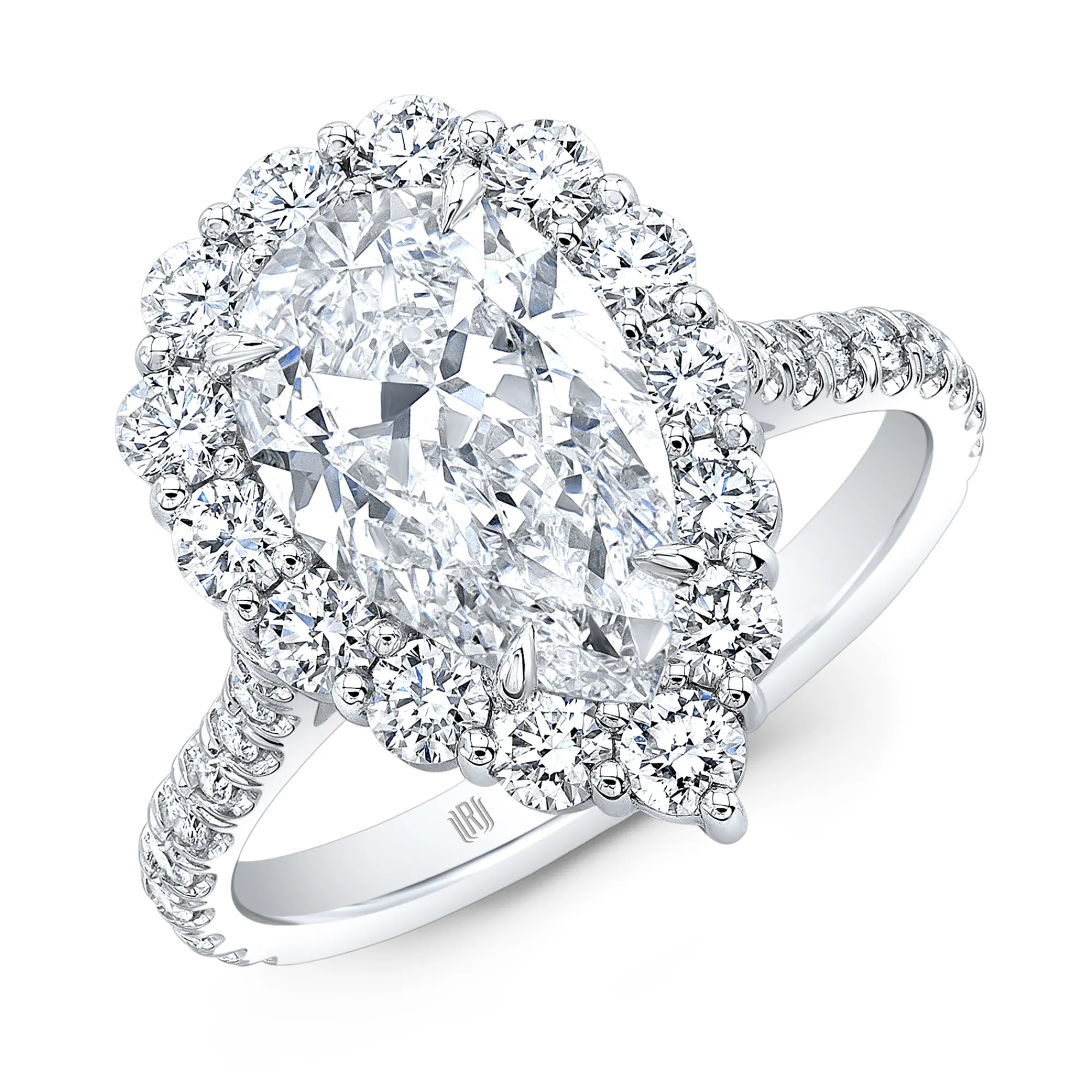 Rahaminov Pear Shape Diamond Halo Engagement Ring, 18K White Gold Discount
