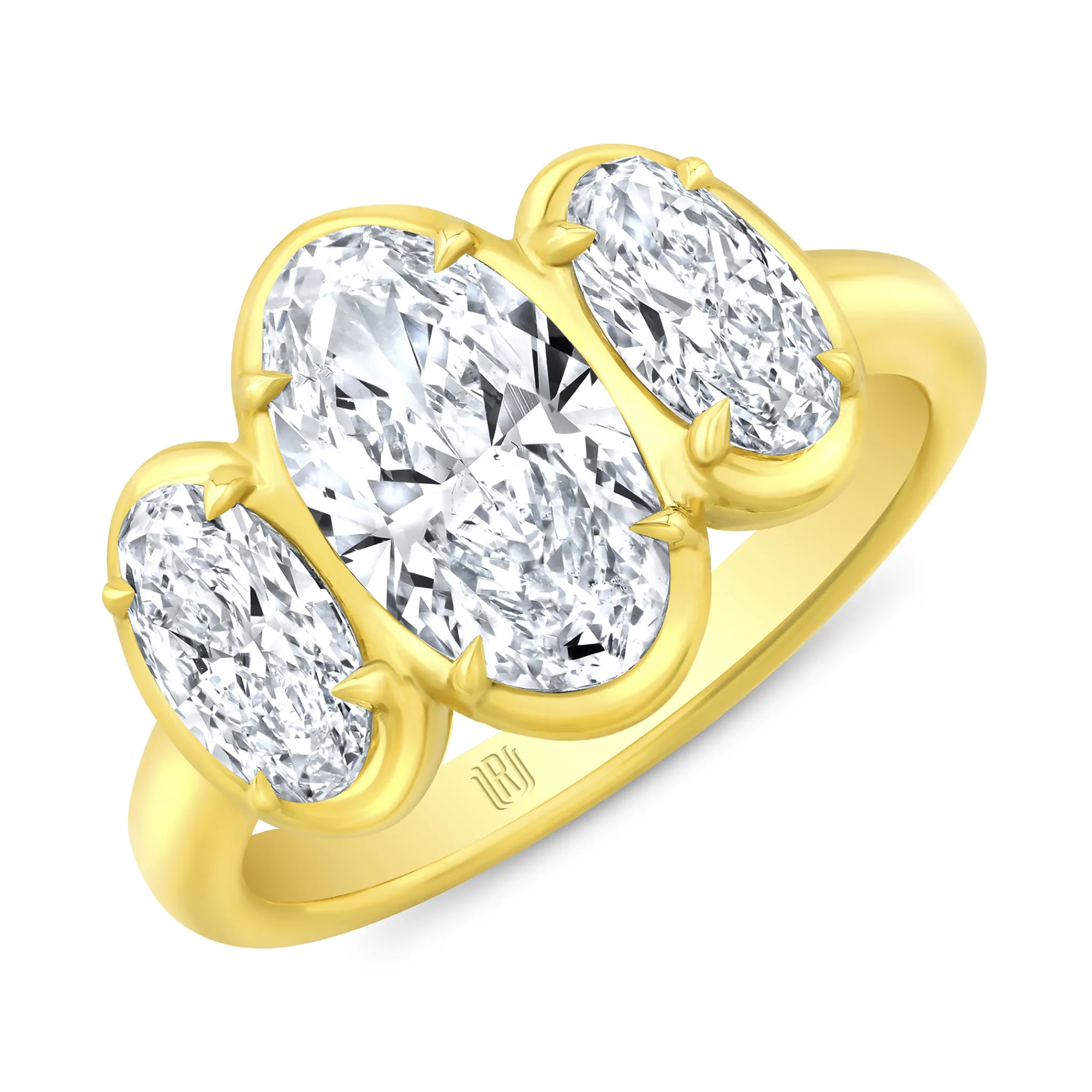 Rahaminov Three Stone Diamond Ring, 18K Yellow Gold Hot
