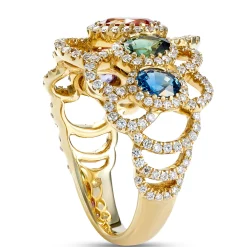 Rainbow Round Sapphire and Diamond Ring, ⅔ Total Carat Weight 14K Yellow Gold Online