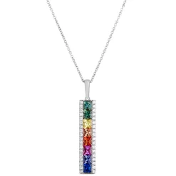 Rainbow Sapphire Bar Pendant, 14K White Gold Outlet