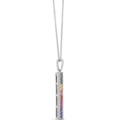 Rainbow Sapphire Bar Pendant, 14K White Gold Outlet