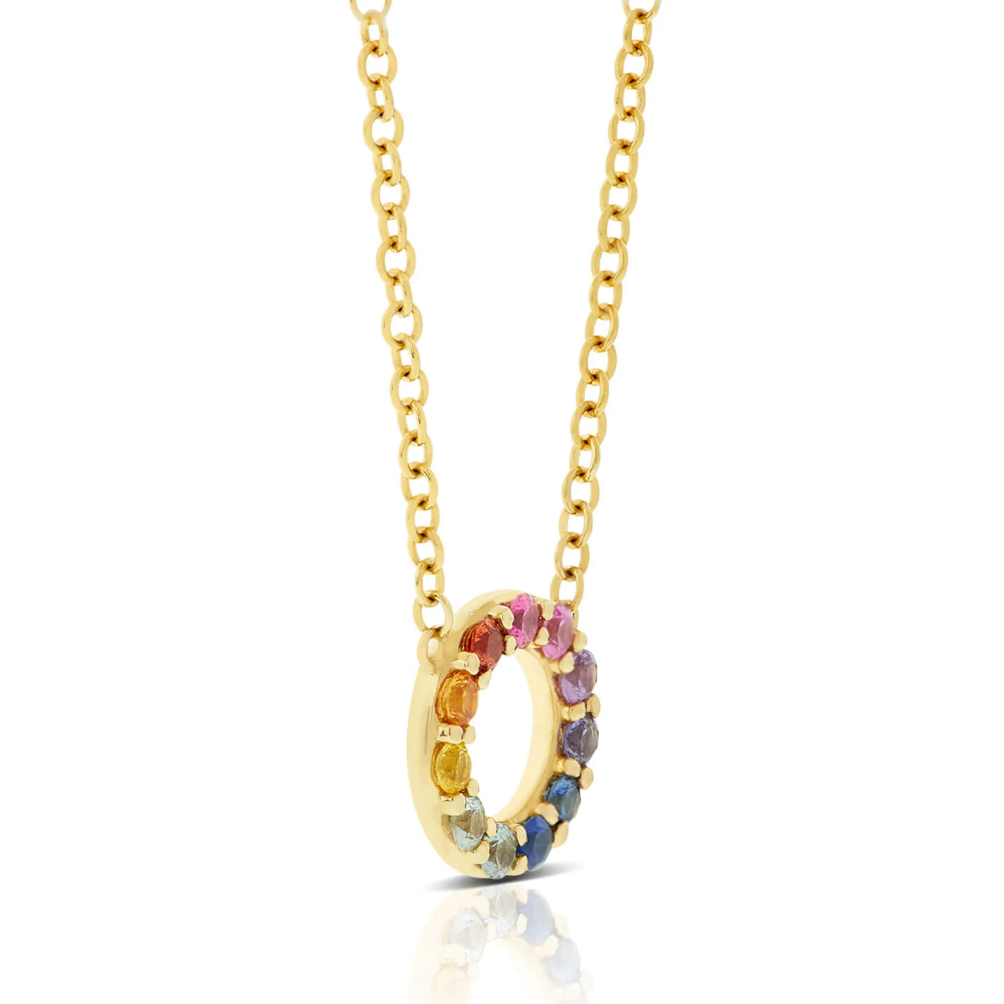Rainbow Sapphire Mini Circle Necklace 14K Sale