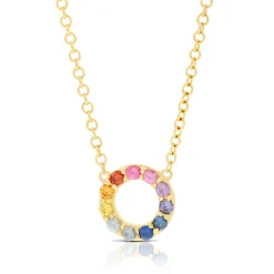 Rainbow Sapphire Mini Circle Necklace 14K Sale