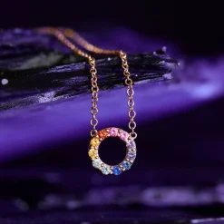 Rainbow Sapphire Mini Circle Necklace 14K Sale
