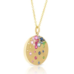 Rainbow Sapphire & Tsavorite Garnet Disc Necklace, 14K Yellow Gold Clearance