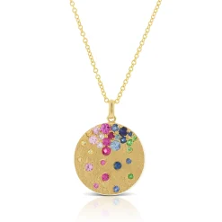 Rainbow Sapphire & Tsavorite Garnet Disc Necklace, 14K Yellow Gold Clearance