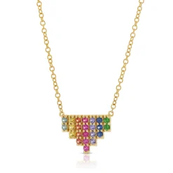 Rainbow Sapphire & Tsavorite Garnet Mini Pyramid Necklace, 14K Yellow Gold Clearance