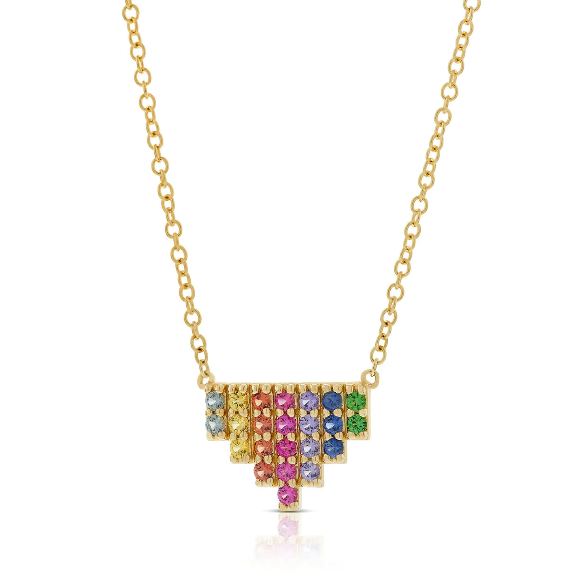 Rainbow Sapphire & Tsavorite Garnet Mini Pyramid Necklace, 14K Yellow Gold Clearance