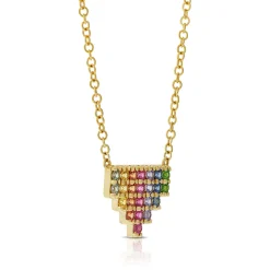 Rainbow Sapphire & Tsavorite Garnet Mini Pyramid Necklace, 14K Yellow Gold Clearance