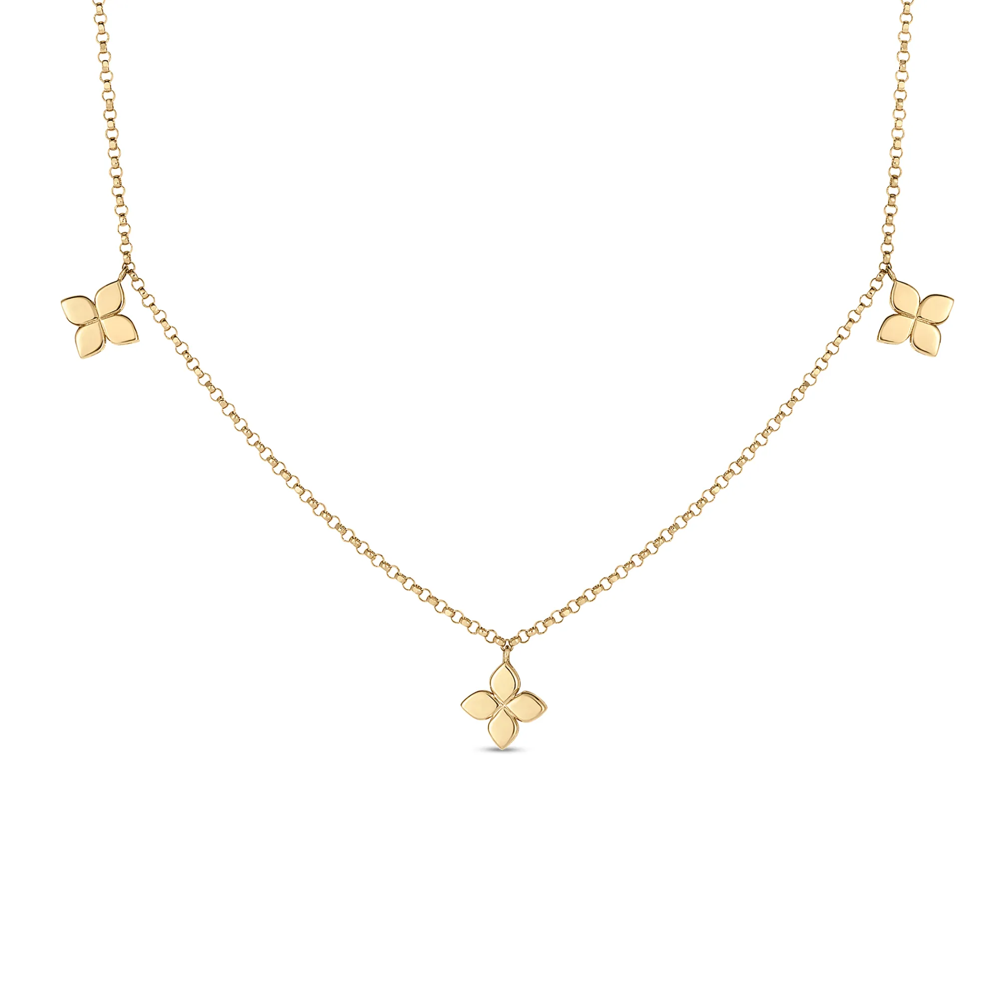 Roberto Coin Robert Coin 18k Yellow Gold Love by The Inch Diamond & Polished Small Flower Station Necklace Hot
