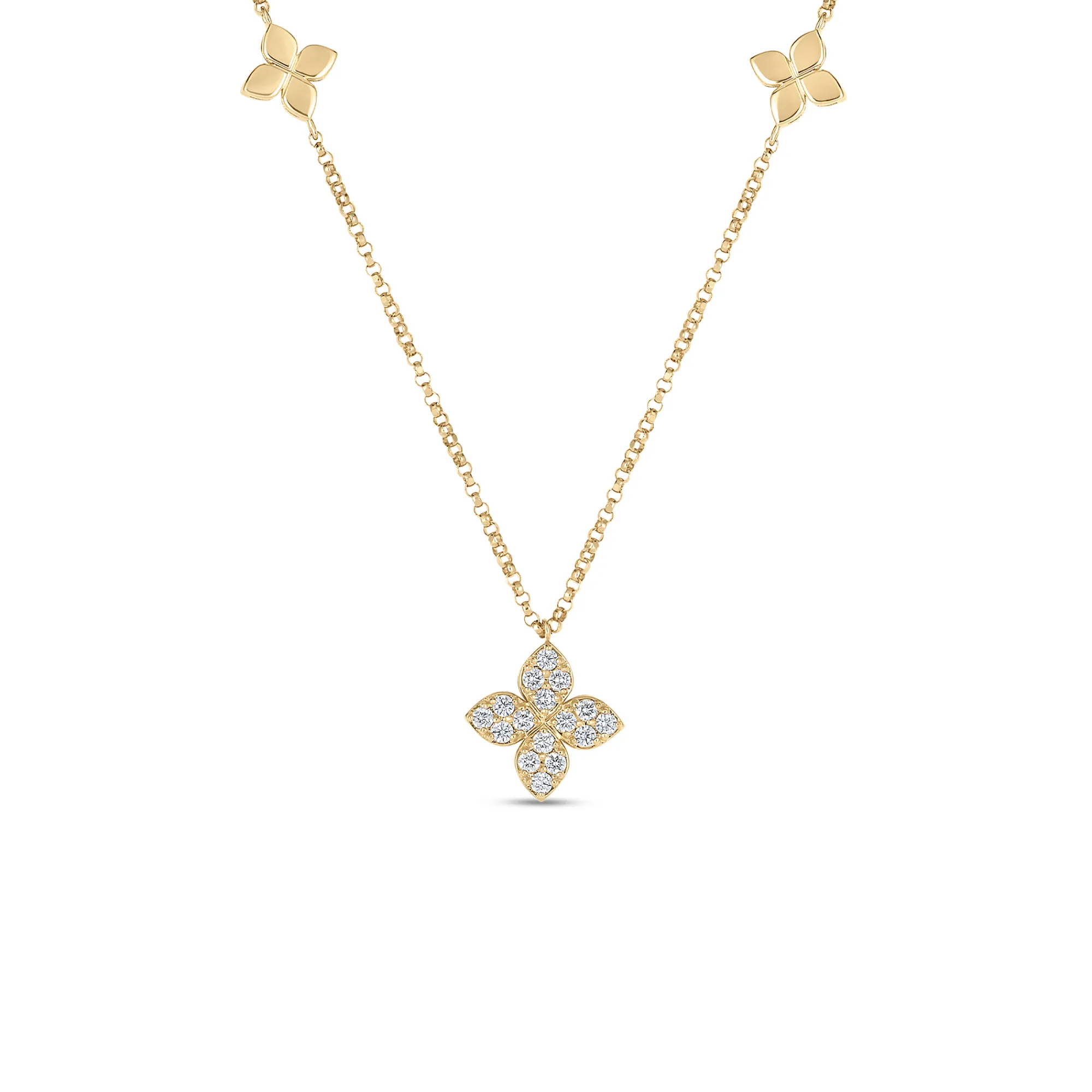 Roberto Coin Robert Coin 18k Yellow Gold Love By The Inch Diamond & Polished Flower Station Necklace Best