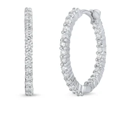 Roberto Coin Extra Small Inside Outside Diamond Hoop Earrings, 18K White Gold New
