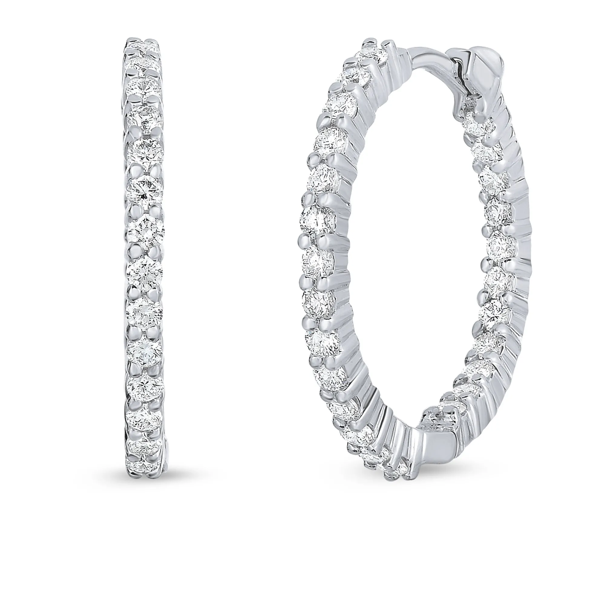 Roberto Coin Extra Small Inside Outside Diamond Hoop Earrings, 18K White Gold New