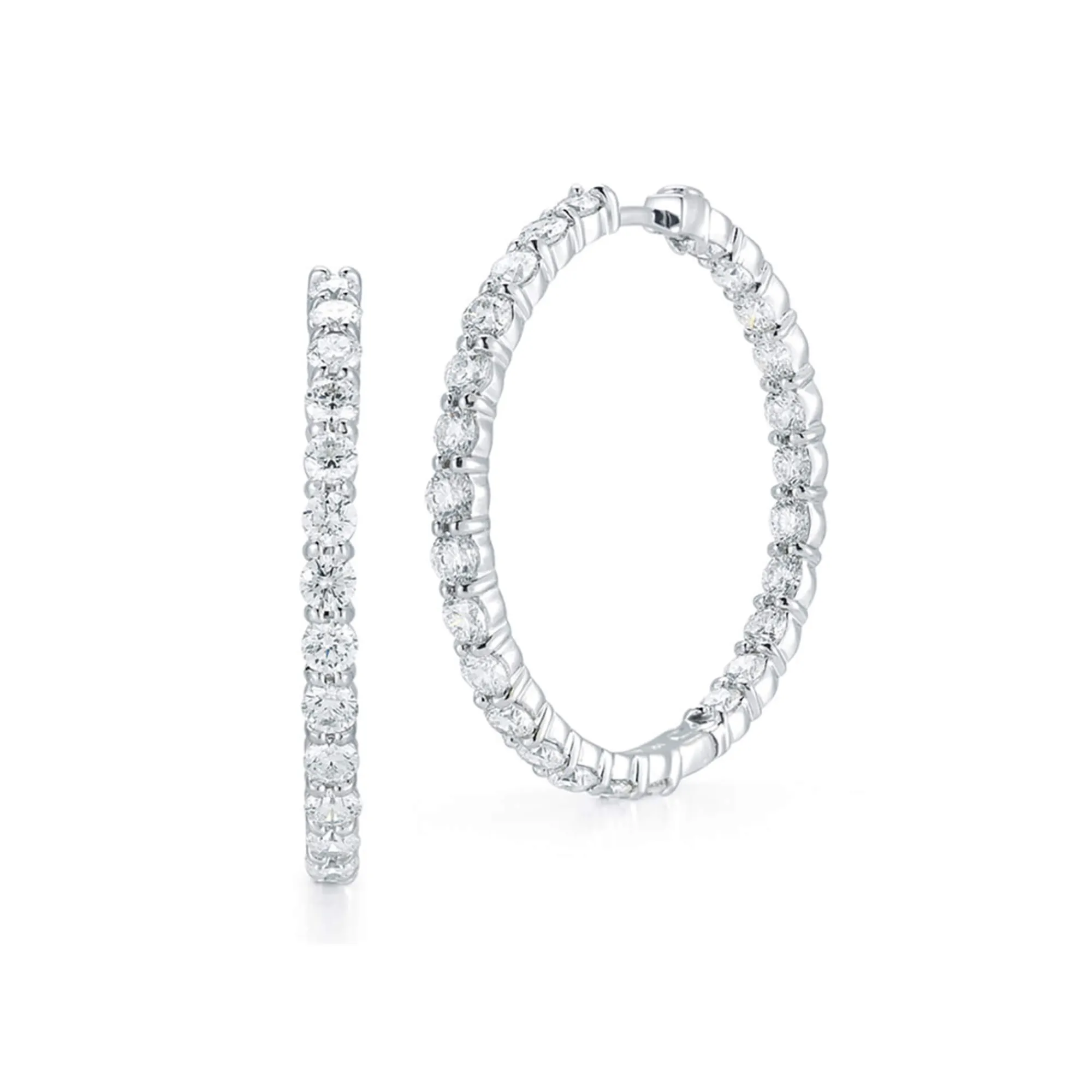 Roberto Coin Extra Small Inside Outside Diamond Hoop Earrings, 18K White Gold New