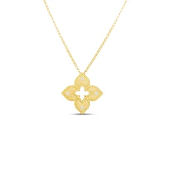 Roberto Coin 18K Gold Petite Venetian Princess Diamond & Satin Finish Medium Flower Necklace Best