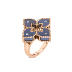 Roberto Coin 18K Rose Gold Venetian Princess Diamond And Titanium Small Flower Ring Size 6.5 Outlet