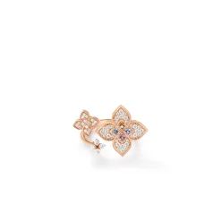 Roberto Coin 18K Rose Gold Venetian Princess Carnival Pave Diamond And Mixed Stones Large Triple Flower Ring Clearance