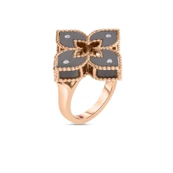 Roberto Coin 18K Rose Gold Venetian Princess Diamond & Gray Titanium Small Flower Ring Sale