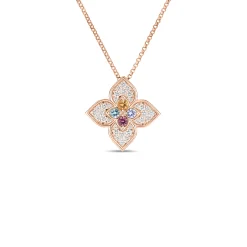 Roberto Coin 18K Rose Gold Venetian Princess Carnival Pave Diamond And Mixed Stones Large Flower Necklace Best