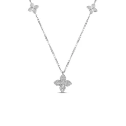 Roberto Coin 18k White Gold Love In Verona Diamond And Polished Flower Station Necklace Outlet