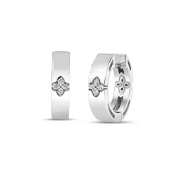 Roberto Coin 18K White Gold 3.5mm Love In Verona Diamond Accent Hoop Earrings Hot