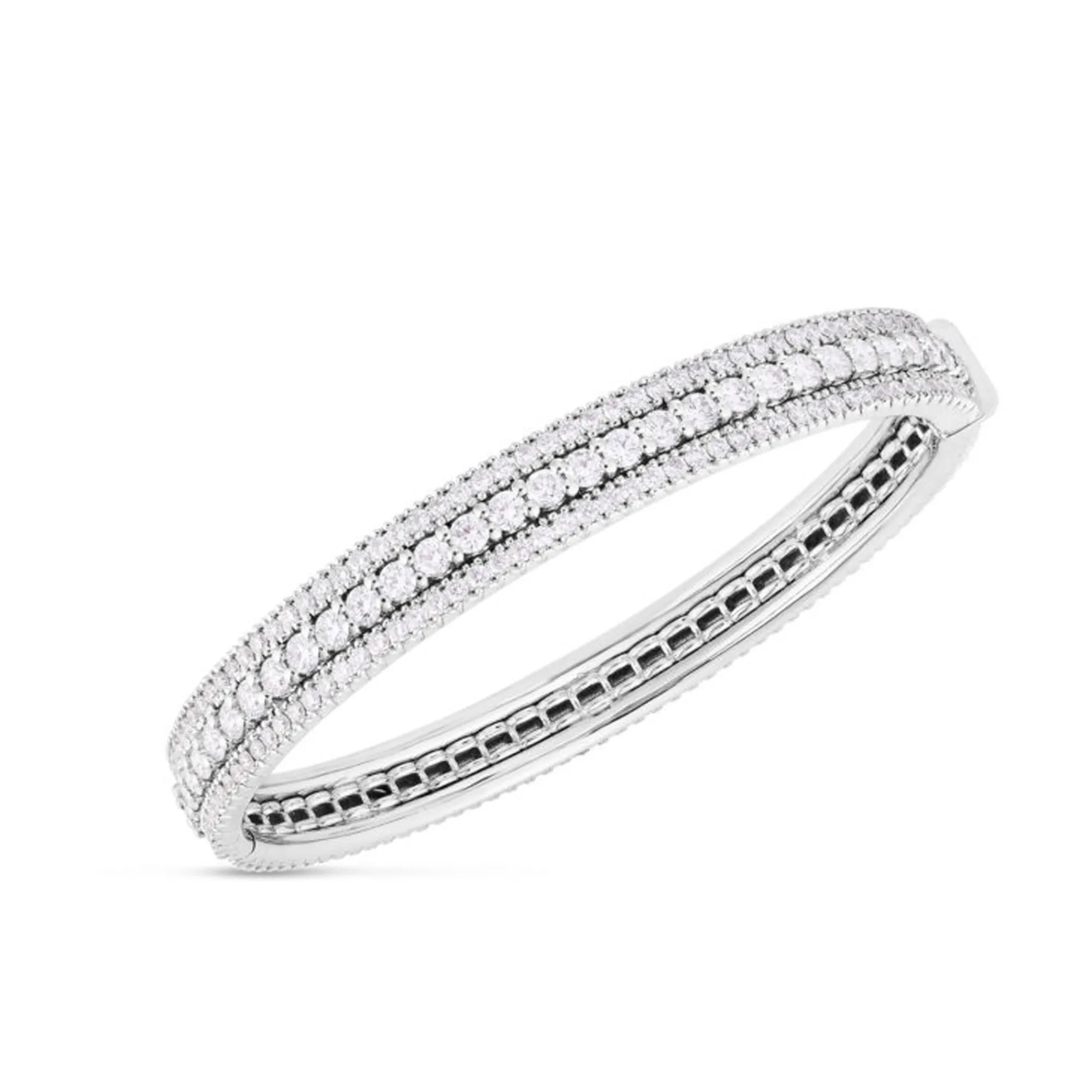 Roberto Coin 18k White Gold Siena Diamond 3 Row Bangle New
