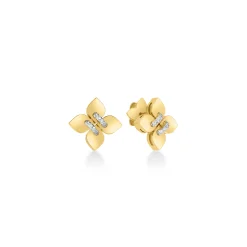 Roberto Coin 18K Yellow And White Gold Love In Verona Small Diamond Flower Stud Earrings Sale