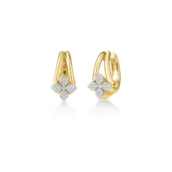 Roberto Coin 18K Yellow and White Gold Love In Verona Pave Diamond Flower Multi Band Hoop Earrings