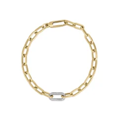 Roberto Coin 18K Yellow And White Gold Designer Gold Single Diamond Paperclip Link Chain Bracelet New