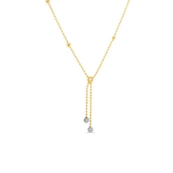 Roberto Coin 18K Yellow and White Gold Designer Gold Alternating Bead with Double Diamond Drop Necklace Clearance