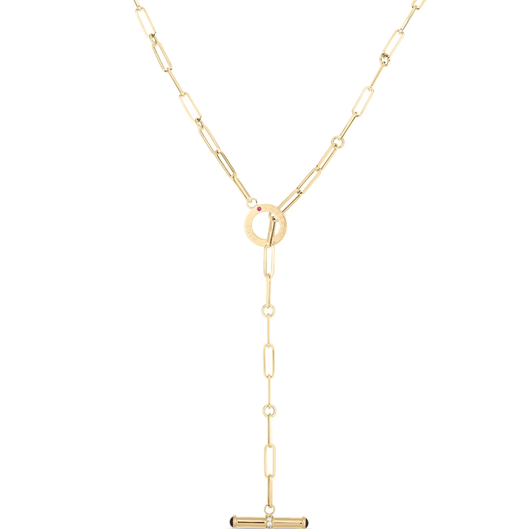 Roberto Coin 18K Yellow Designer Gold Diamond & Pink Tourmaline Toggle Closure Paperclip Necklace Sale
