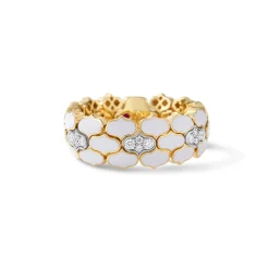 Roberto Coin 18K Yellow Gold Cobra Diamond And White Enamel Ring Hot