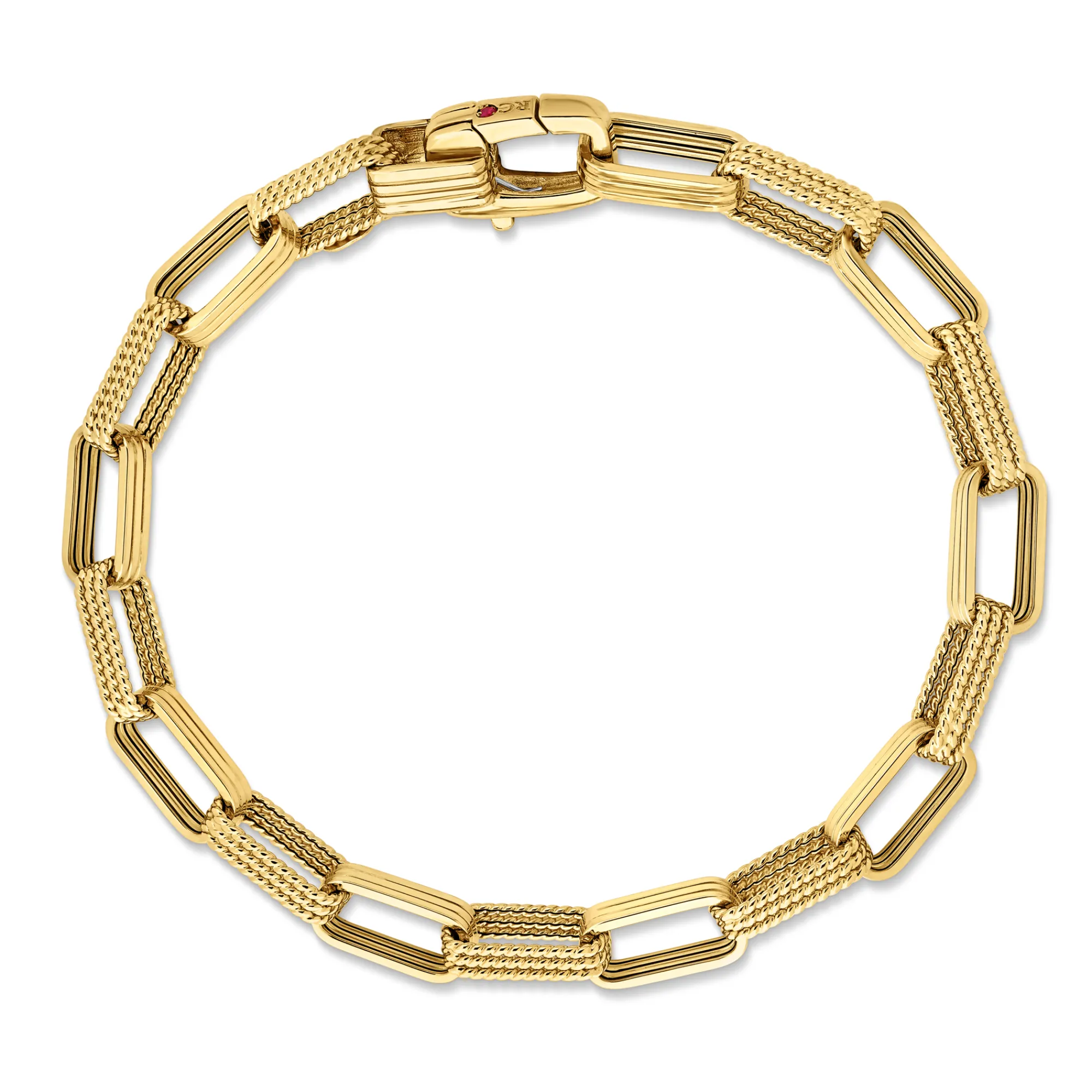 Roberto Coin 18K Yellow Gold Designer Gold Alternating Fluted And Ridged Rectangular Link Chain Bracelet Hot