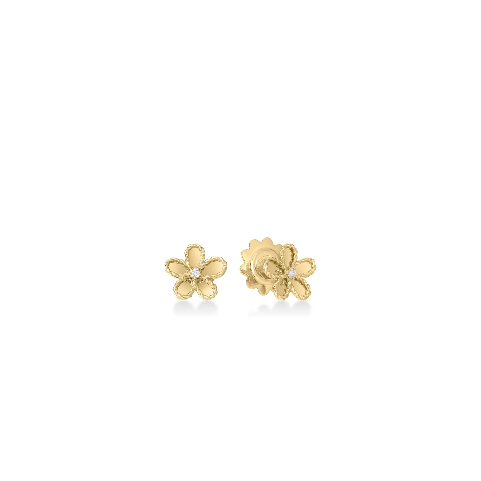 Roberto Coin 18K Yellow Gold Jasmine Diamond And Polished Finish Small Flower Earrings New
