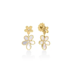 Roberto Coin 18K Yellow Gold Jasmine Diamond And Mother Of Pearl Double Flower Dangle Earrings Outlet