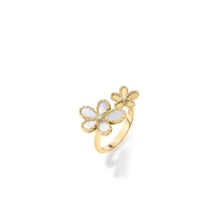 Roberto Coin 18K Yellow Gold Jasmine Diamond And Mother Of Pearl Double Flower Ring Hot