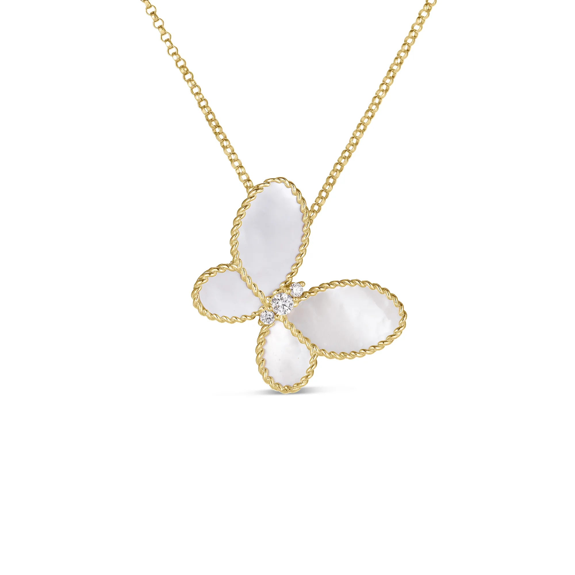 Roberto Coin 18K Yellow Gold Jasmine Diamond And Mother Of Pearl Butterfly Necklace Best