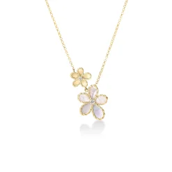 Roberto Coin 18K Yellow Gold Jasmine Diamond And Mother Of Pearl Double Flower Necklace Hot