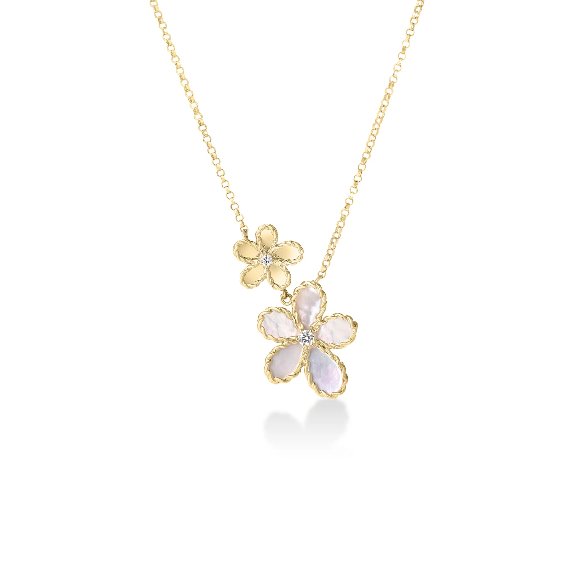 Roberto Coin 18K Yellow Gold Jasmine Diamond And Mother Of Pearl Double Flower Necklace Hot