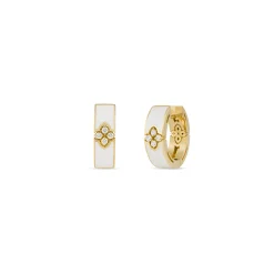 Roberto Coin 18K Yellow Gold Love In Verona Diamond And Enamel Hoop Earrings New