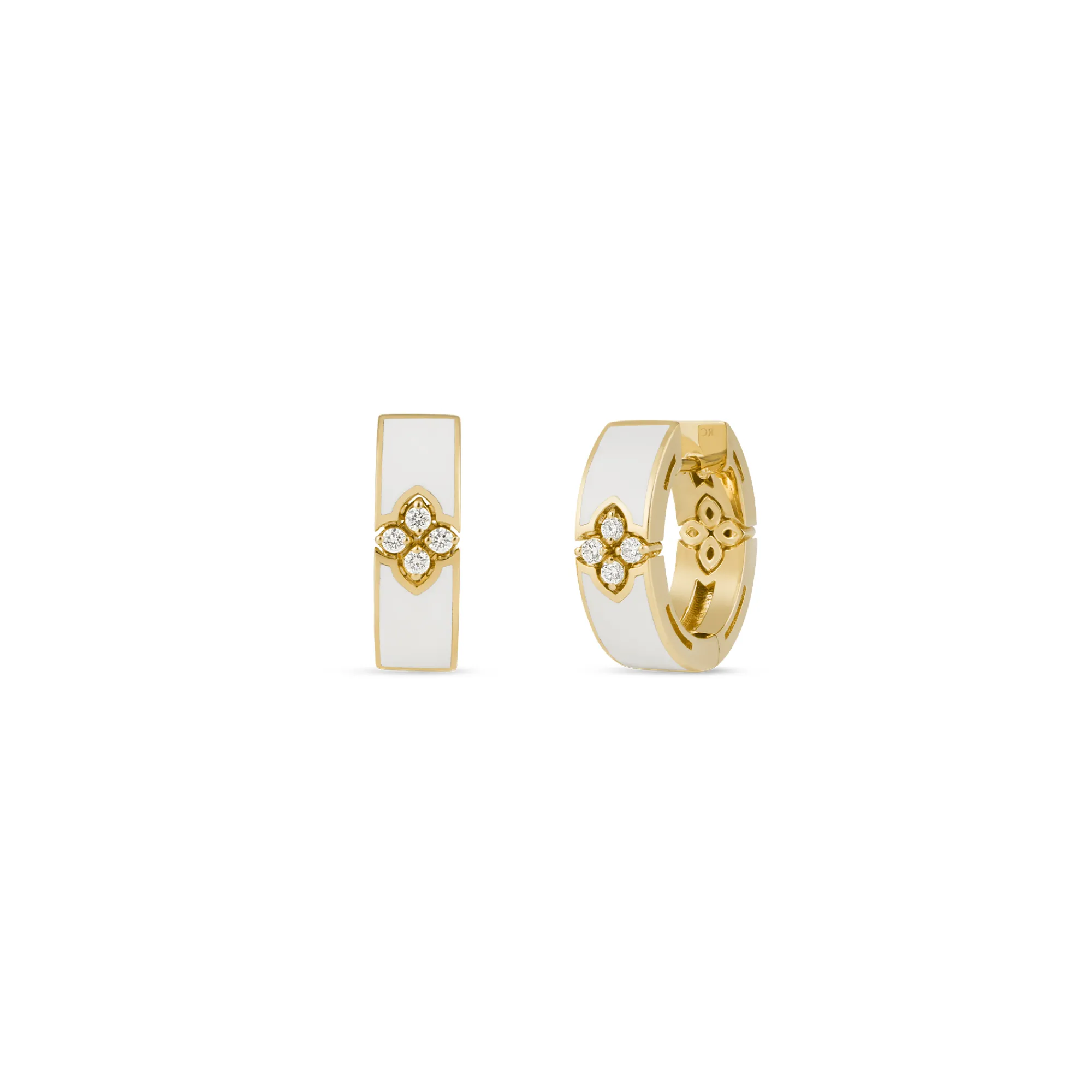 Roberto Coin 18K Yellow Gold Love In Verona Diamond And Enamel Hoop Earrings New
