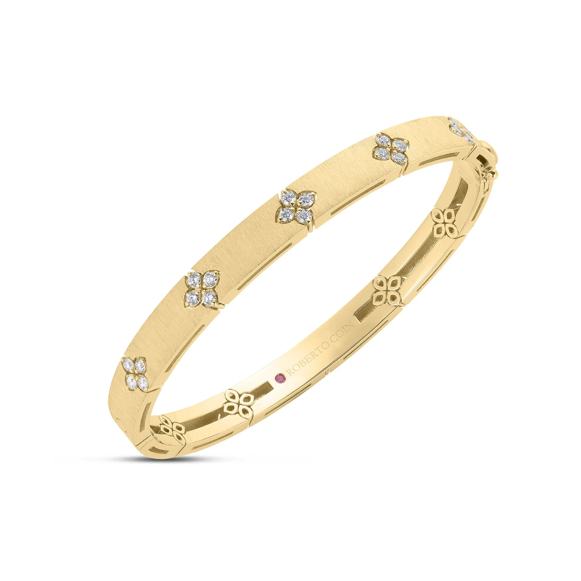 Roberto Coin 18K Yellow Gold Love In Verona Medium Width Diamond Accent And Satin Finish Bangle Discount