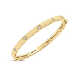 Roberto Coin 18K Yellow Gold Love In Verona Narrow Width Diamond Accent & Satin Finish Bangle New